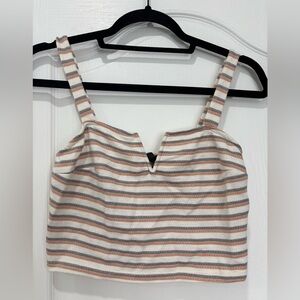 Dynamite Cream and Brown Striped Crop Top